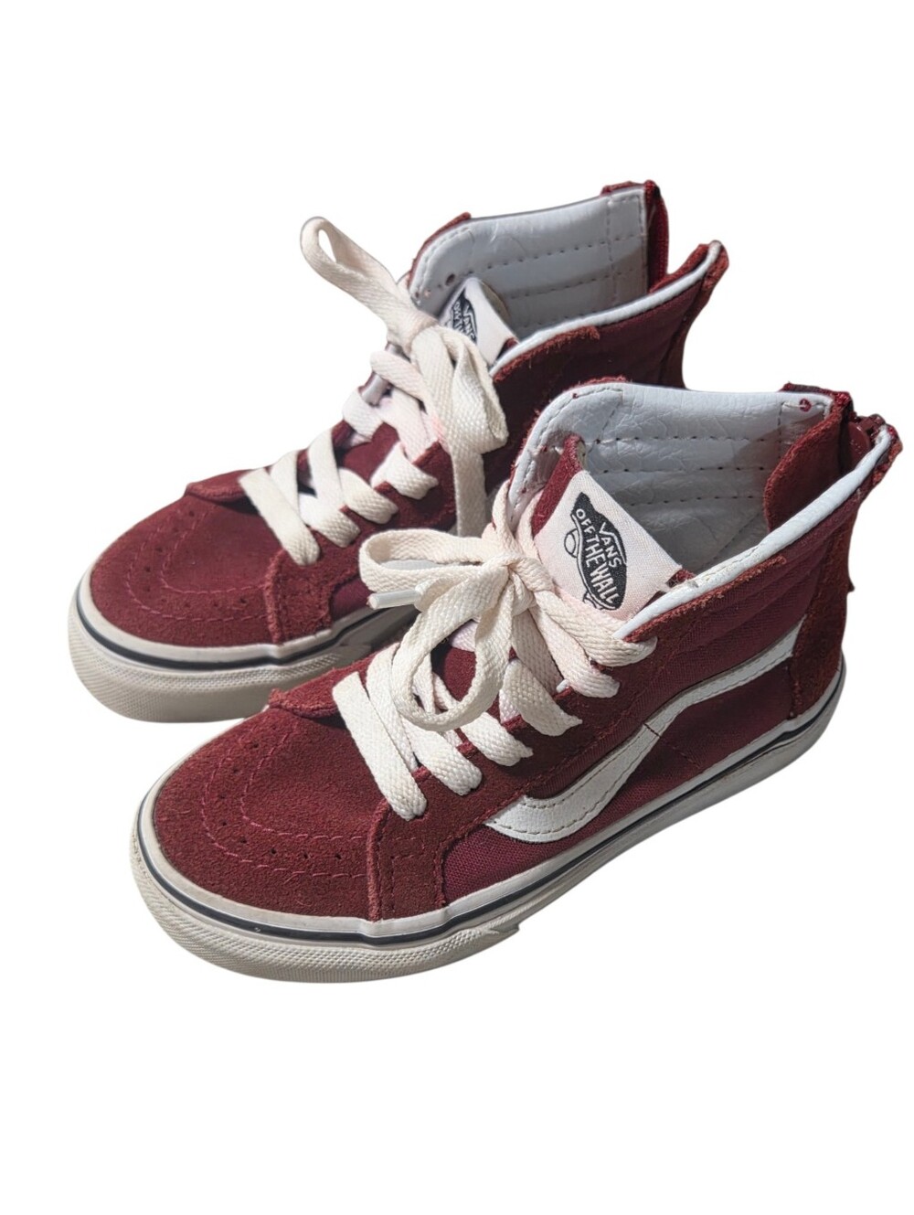 Vans Skate hi top maroon shoes boy girl 11 zip tie